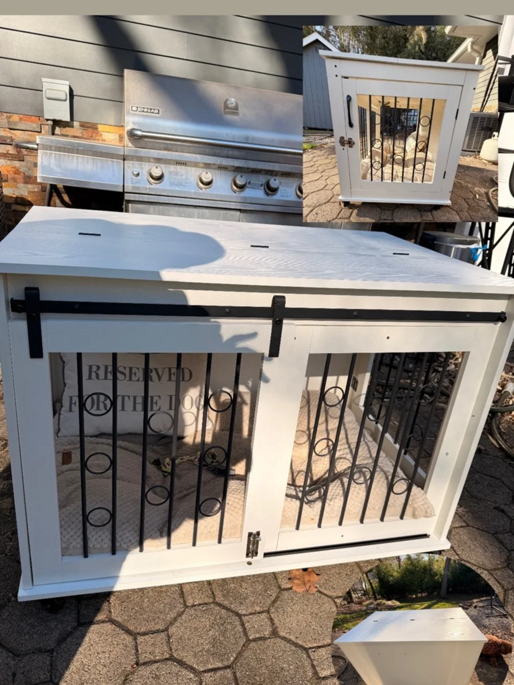 Amazon White Wooden Dog Crate with Black Metal Bar Door